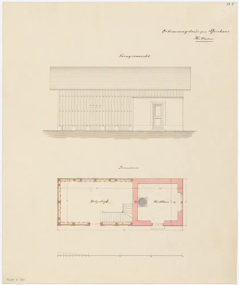 Hittnau: Ökonomiegebäude; Ansicht und Grundriss (Nr. 5)