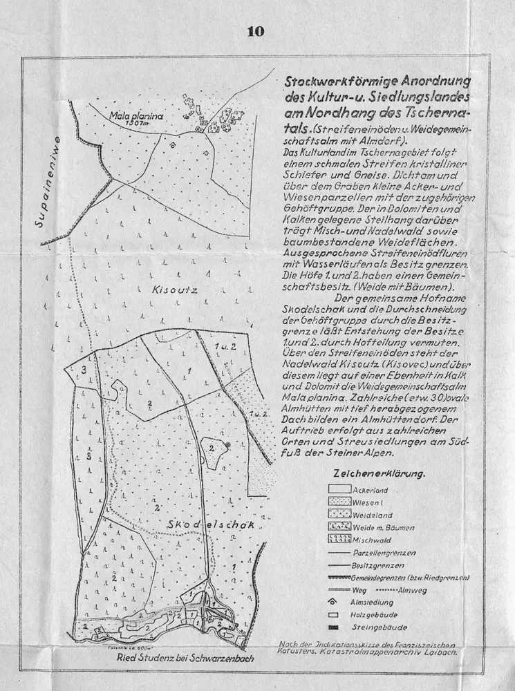 Stockwerkförmige Anordnung des Kultur- und Siedlungslandes am Nordhang des Tschernatals