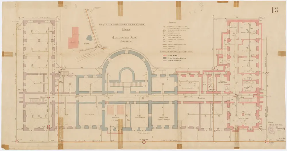 Zürich: Kantonsspital, Erweiterung der Anatomie-Abteilung, Dolen und Kanalisation; Grundriss