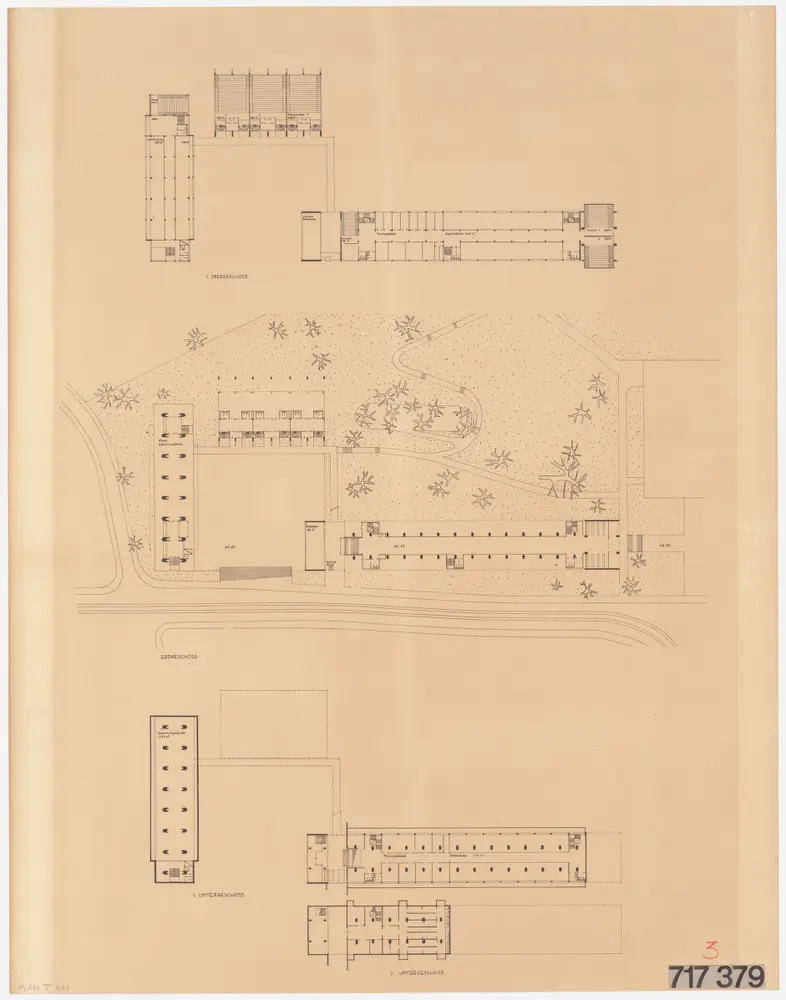 Zürich: Physikgebäude der Universität; Projekt 717379; 1. Untergeschoss, Erdgeschoss und Obergeschoss; Grundrisse