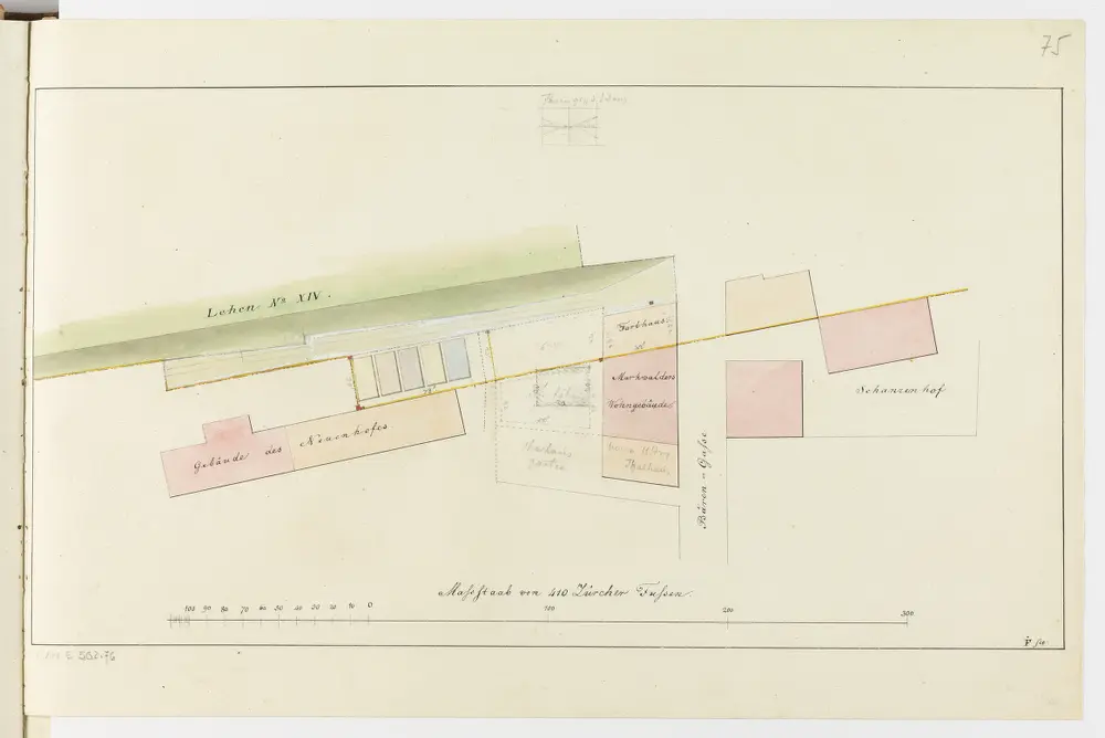 Zürich: Dem Spital Zürich gehörende Lehen in den Fortifikationswerken; Ansichten, Grundrisse und Schnitte: Gebäude beim Schanzenlehen Nr. 14 Kleine Stadt; Grundriss