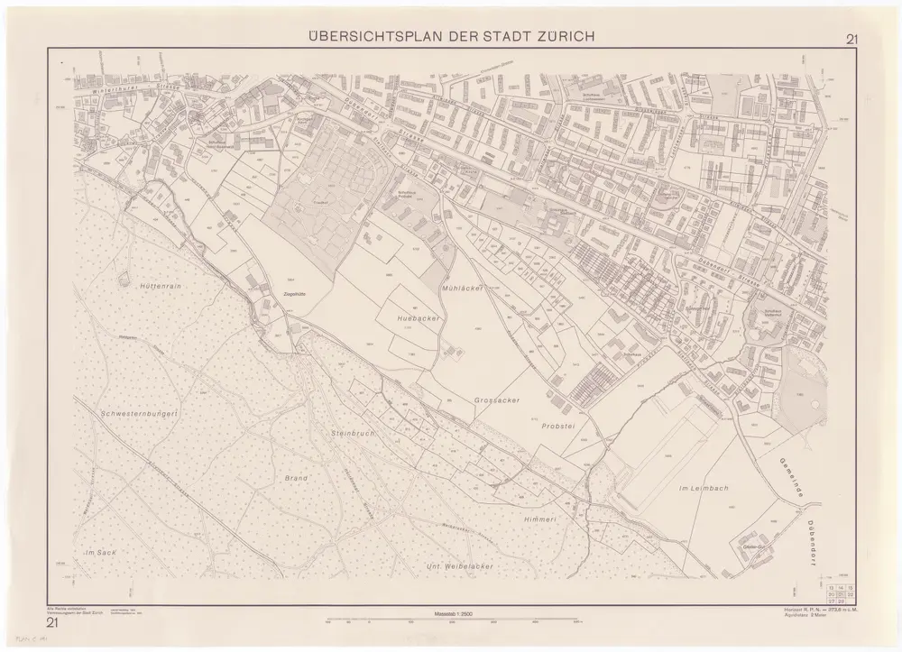 Übersichtsplan der Stadt Zürich in 57 Blättern, Blatt 21: Teil von Schwamendingen