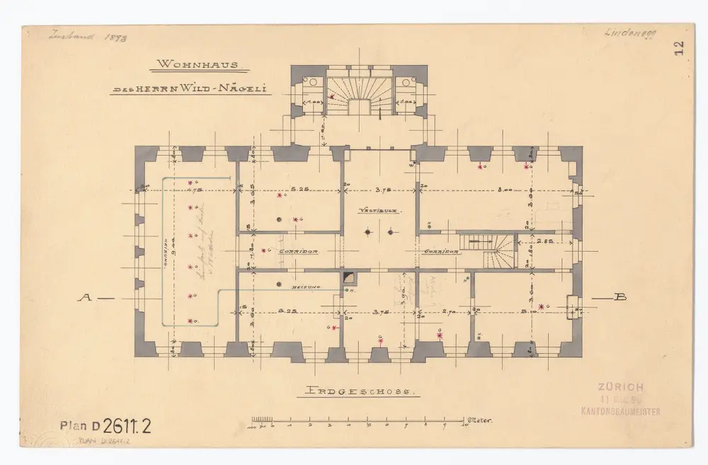 Haus Lindenegg, Untere Zäune 2, Wohnhaus von Herrn Wild-Nägeli: Erdgeschoss; Grundriss