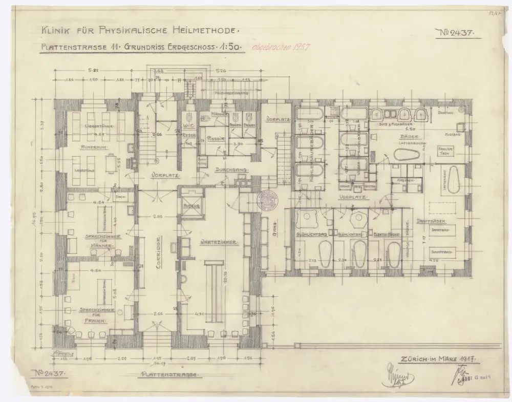 Universitätspoliklinik für physikalische Heilmethoden, Plattenstrasse 11: Erdgeschoss; Grundriss