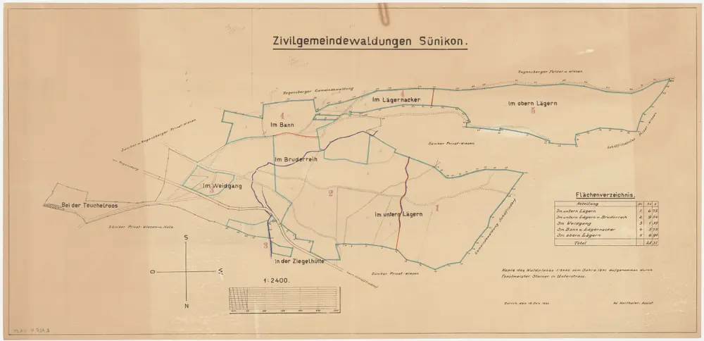 Steinmaur: Gemeindewaldung Sünikon: Weidgang, Ziegelhütte, Unterlägeren (Im untern Lägern), Oberlägeren (Im oberen Lägern), Baa (Im Bann), Im Bruderreih, Lägerenacher (Im Lägernacker), Tüchelroos (Bei der Teuchelroos); Grundriss