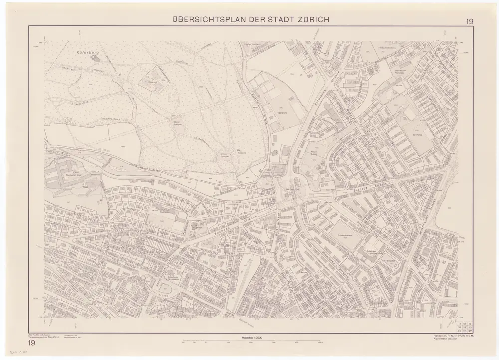 Übersichtsplan der Stadt Zürich in 57 Blättern, Blatt 19: Teile von Wipkingen und Unterstrass beim Bucheggplatz und Umgebung