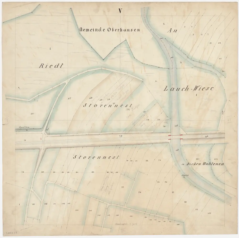 Schwamendingen: Gemeinde; Katasterpläne: Blatt V: Ried, Storenest, Lauchwiese und Dickenmühlenen; Situationsplan