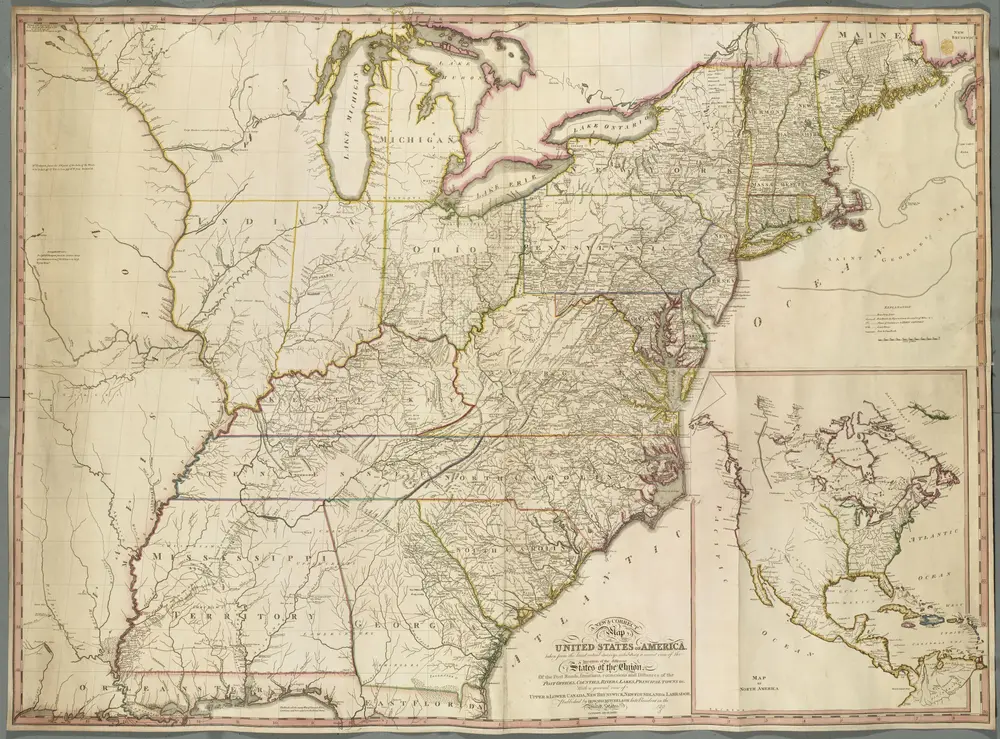 A NEW & CORRECT Map OF THE UNITED STATES OF AMERICA, taken from the latest actual Surveys; exhibiting a correct view of the location of the different States of the Union.