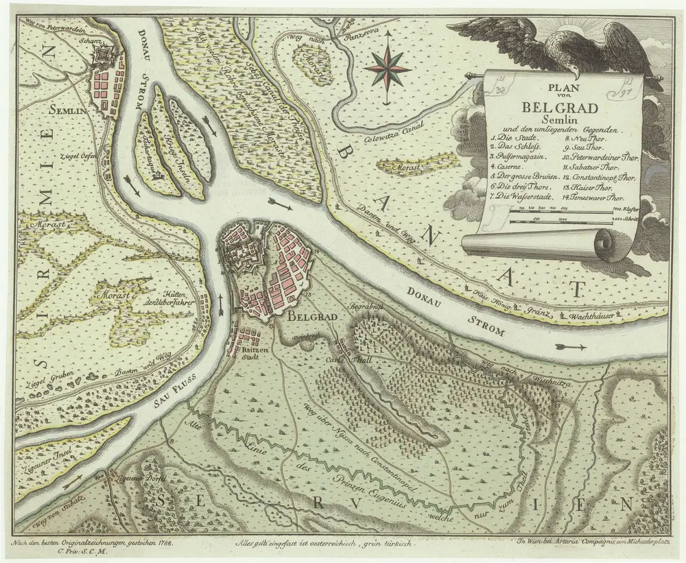 Plan von Belgrad Semlin und den umliegenden Gegenden