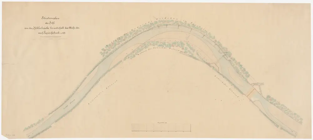 Wollishofen, Wiedikon: Sihl von der Höcklerbrücke bis unterhalb des Wehrs der Papierfabrik; Situationsplan (Sihl-Gebiet Nr. 8)