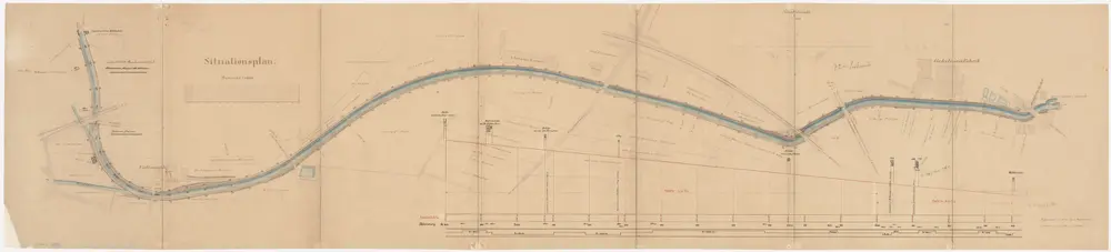 Oberwinterthur, Winterthur: Eulach von der Brücke Oberwinterthur-Seen bis zur Mühlebrücke; Situationsplan und Längsprofil (Töss-Gebiet Nr. 19 a)