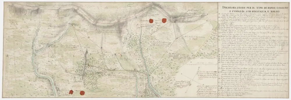 Strittige Grenze zwischen der Schweiz und dem Herzogtum Mailand bei Cureglia, Miglieglia, Breno, Reno und Cossano; Grundriss