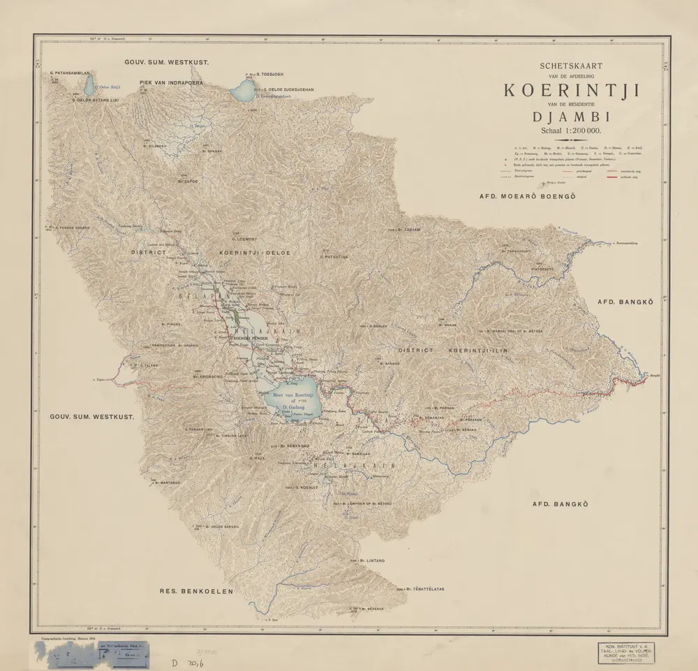 Schetskaart van de Afdeeling Koerintji van de Residentie Djambi / Topographische Inrichting