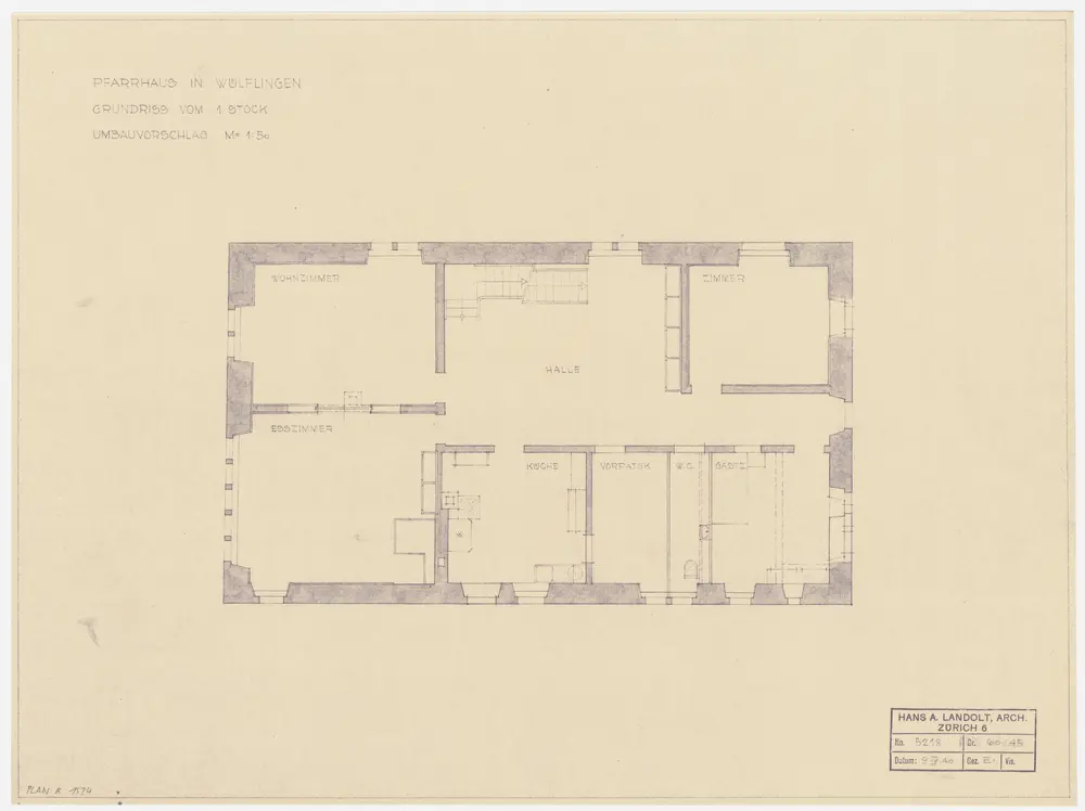 Winterthur: Pfarrhaus in Wülflingen, projektierter Umbau, 1. Stock; Grundriss