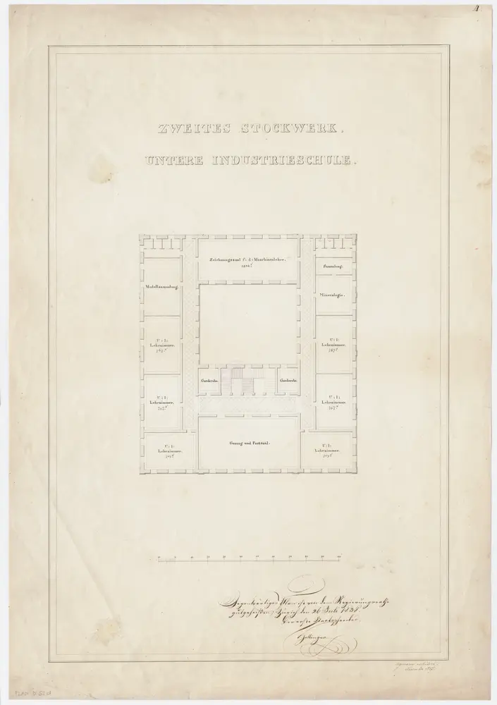 Projektierte Kantonsschule beim Grossmünster: 2. Stock (Untere Industrieschule); Grundriss