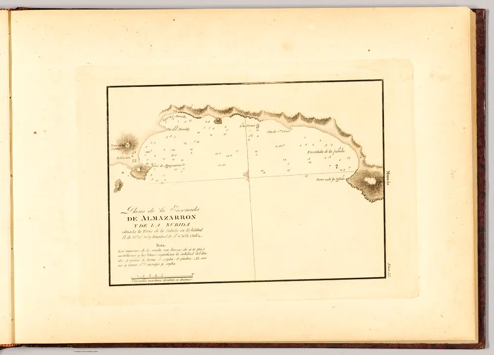 Plano de la ensenada de Almazarron y de La Subida situada la Torre de la Subida en la latitud N. de 37°. 32'. 30". y longitud de 5°. 6'. 30". E de Cadiz