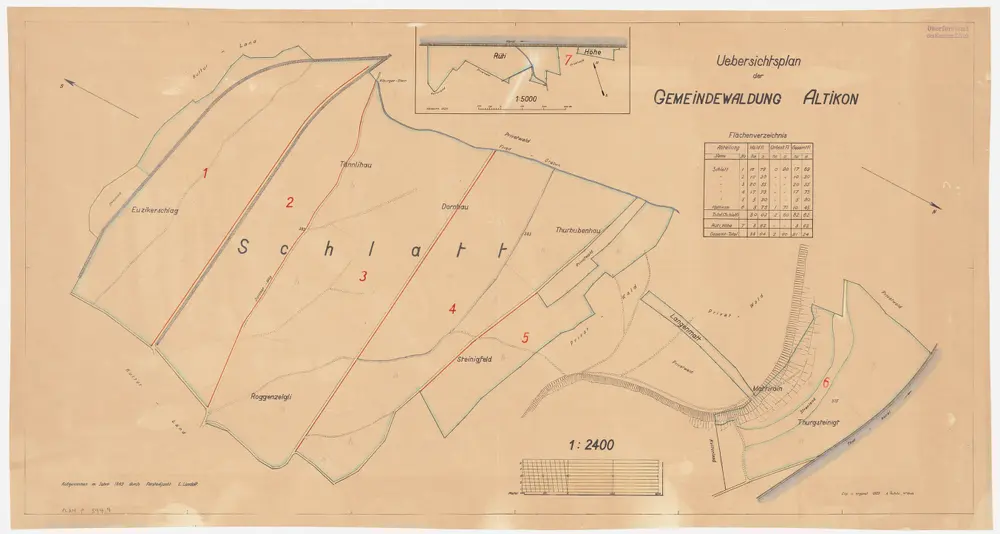 Altikon: Gemeindewaldung: Rüti, Höh (Höhe), Schlatt mit Euziker, Roggenzelgli, Tännlihau, Dornhau, Thurbubenhau, Steinigfeld, Langenmatt, Mattirain, Thurgsteinig; Grundrisse