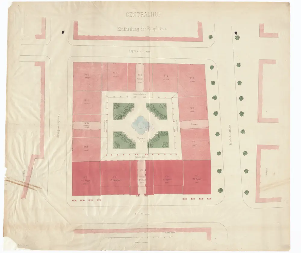 Zentralhof an der Bahnhofstrasse, Kappelergasse, Fraumünsterstrasse und Poststrasse: Einteilung der Bauplätze; Grundriss