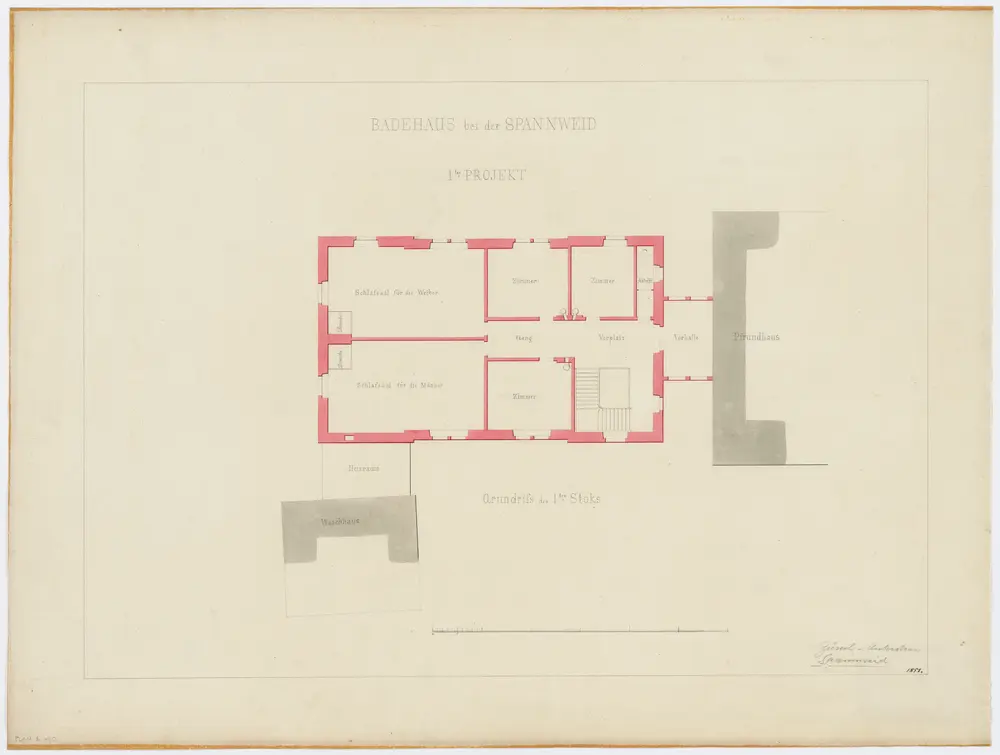 Unterstrass: Spanweid, projektiertes Badehaus, 1. Stock; Grundriss