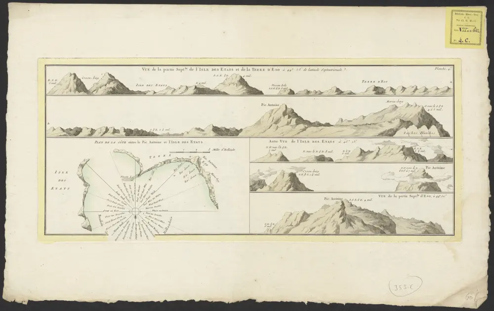 Vues des cotes de la terre ou Isle d'Eso, de celle de la Compagnie et des Etats dessinées sur les lieux in 1643 par les Hollandois du vaisseau le Kastrikum lors de leur expedition pour la découverte des païs du nord du Japon.