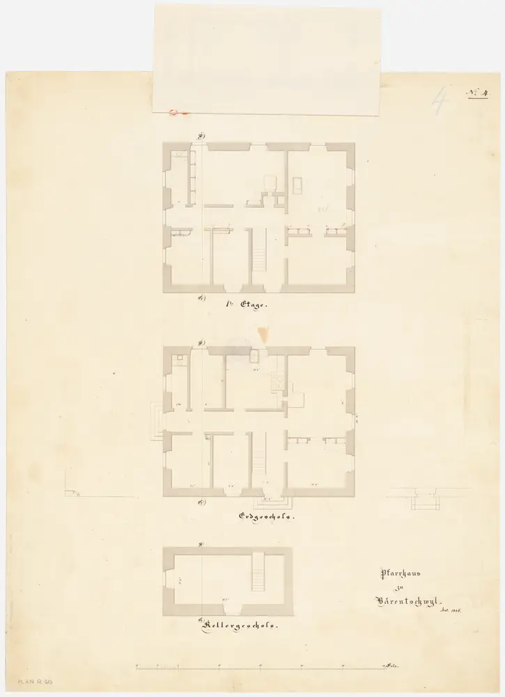 Bäretswil: Pfarrhaus, Keller, Erdgeschoss und 1. Stock; Grundrisse (Nr. 4)