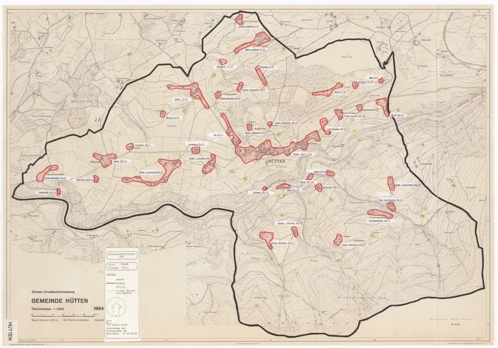 Hütten: Definition der Siedlungen für die eidgenössische Volkszählung am 01.12.1970; Siedlungskarte