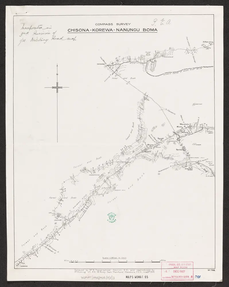 Area between Rivers Zambesi & Ruvuma. Compass traverses  - War Office ledger. Lithographs. Printed by 1st. Printing Co. R.E. "B" Army Section, 1918.