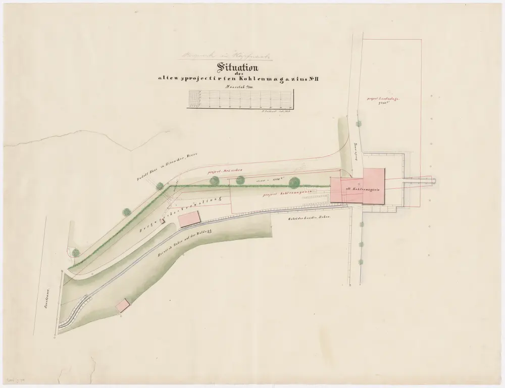 Horgen: Kohlebergwerk Käpfnach, altes und projektiertes Kohlemagazin Nr. II; Situationsplan