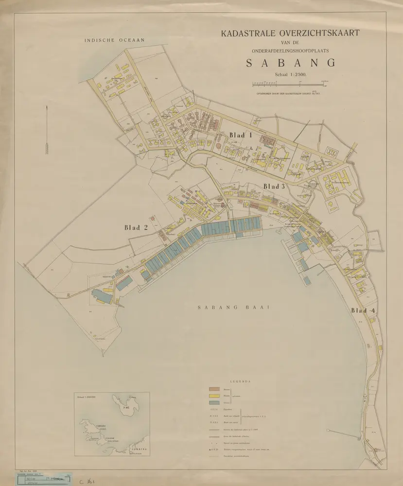 Kadastrale overzichtskaart van de Onderafdeelingshoofdplaats Sabang / opgenomen door den Kadastralen Dienst in 1916917