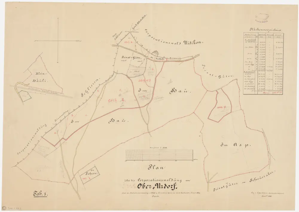 Urdorf: Gemeinde- und Genossenschaftswaldungen Oberurdorf: Oberurdorfer Genossenschaftswaldungen Chlihäuli (Kleinhäuli), Hau, Sandloch, Asp, Foren (Fohren); Grundrisse