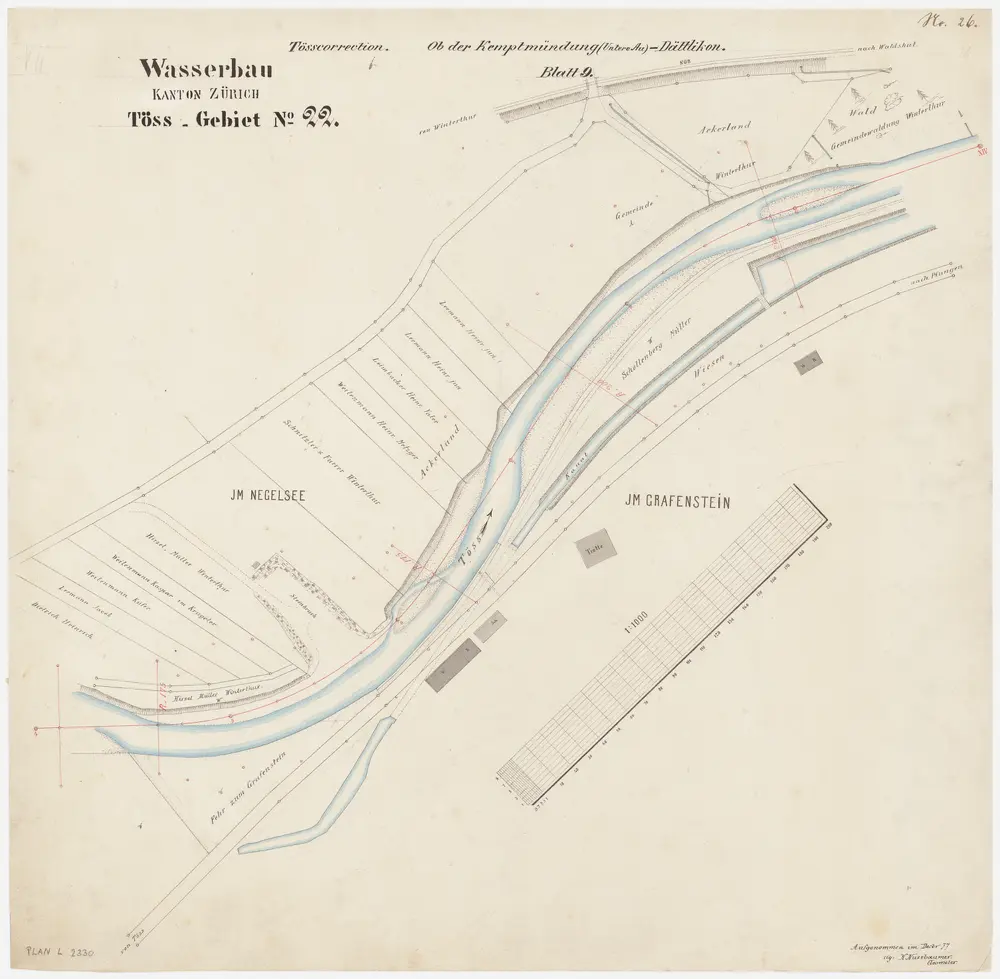 Wülflingen: Bei Grafenstein, Tösskorrektion; Situationsplan (Töss-Gebiet Nr. 22, Blatt 9)