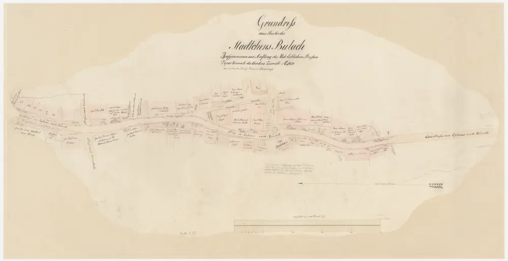 Bülach: Strasse durch einen Teil des Städtchens; Grundriss