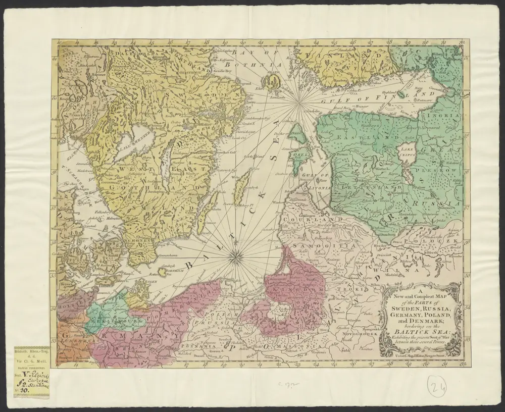 A new and compleat map of the parts of Sweden, Russia, Germany, Poland and Denmark, bordering on the Baltick Sea