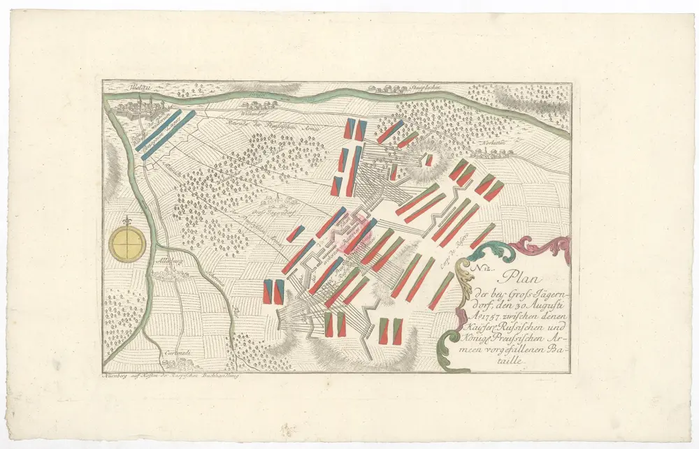 Plan der bey Gross-Jägerndorf, den 30 Augusti A.o 1757 zwischen denen kayser. russischen und könig. preussischen Armeen vorgefallen Bataille