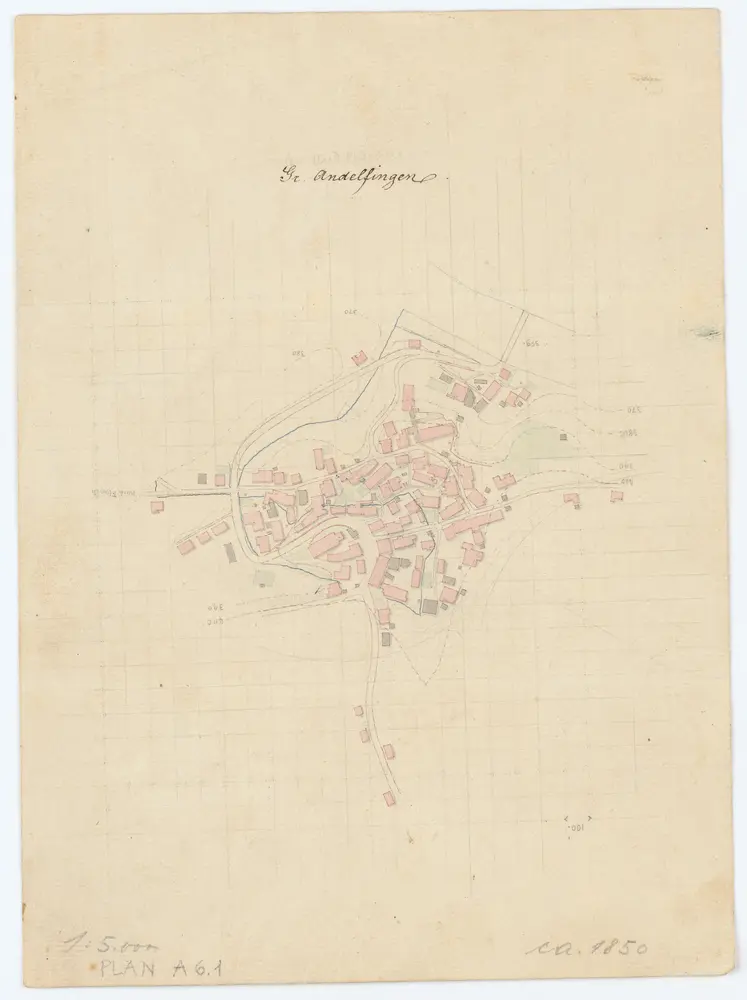 Vorlagen für die Topographische Karte des Kantons Zürich (Wild-Karte): Bezirk Andelfingen: Ortsplan: Andelfingen (damals Grossandelfingen)