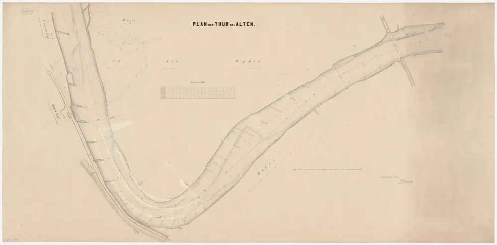 Andelfingen (damals Grossandelfingen), Kleinandelfingen: Von oberhalb der Brückenstelle bei Alten bis Untere Gyl, Thurkorrektion; Situationsplan (Thur-Gebiet Nr. 59 d)