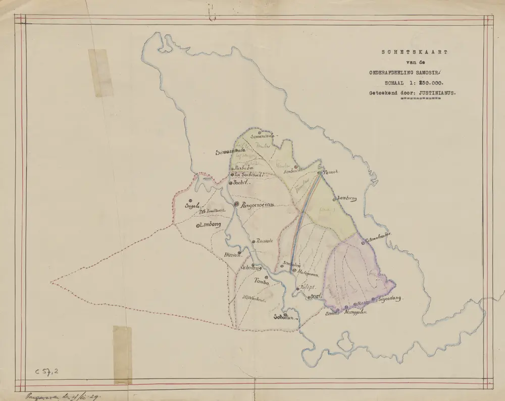 Schetskaart van de Onderafdeeling Samosir / geteekend door Justinianus, Pangoeroean, den 4en oktober 1929