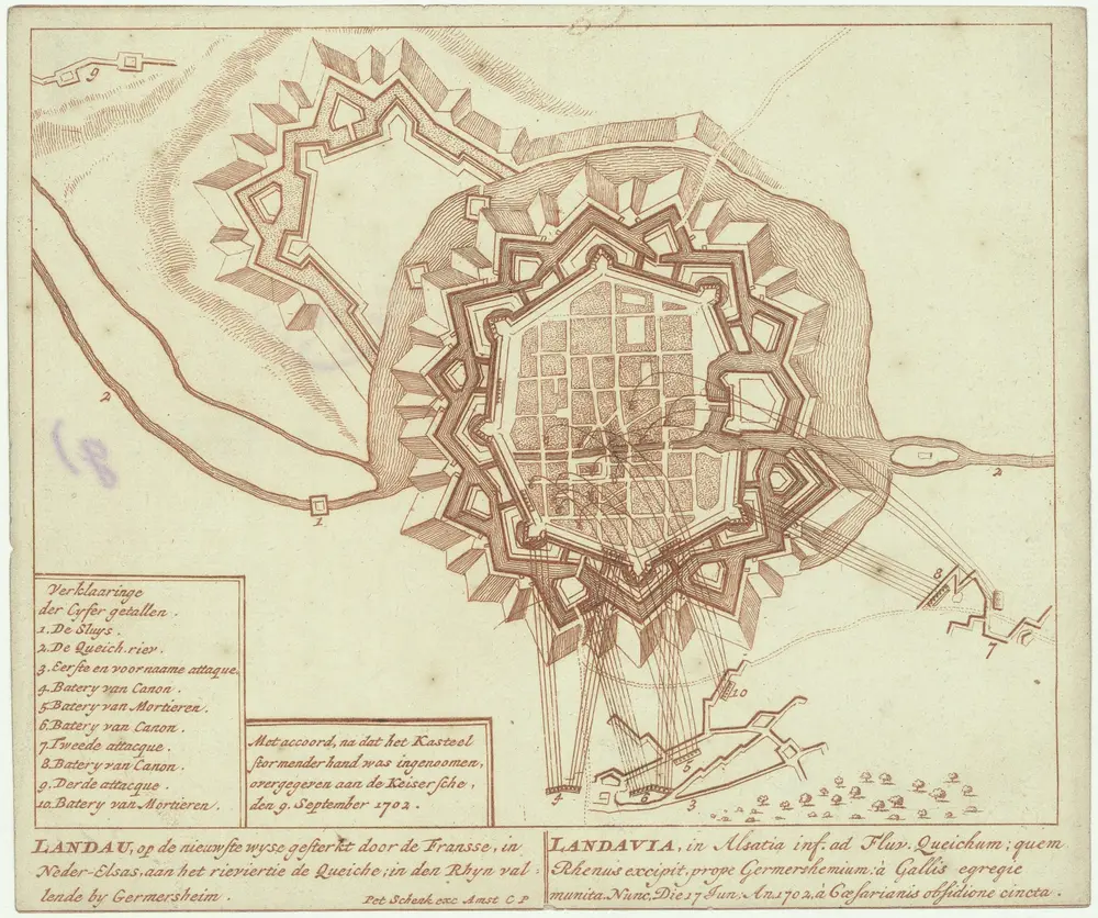 Landau, op de nieuweste wyse gesterkt door de Fransse, in Neder-Elsas, aan het rieviertie de Queiche in den Rhyn vallende by Germesheim