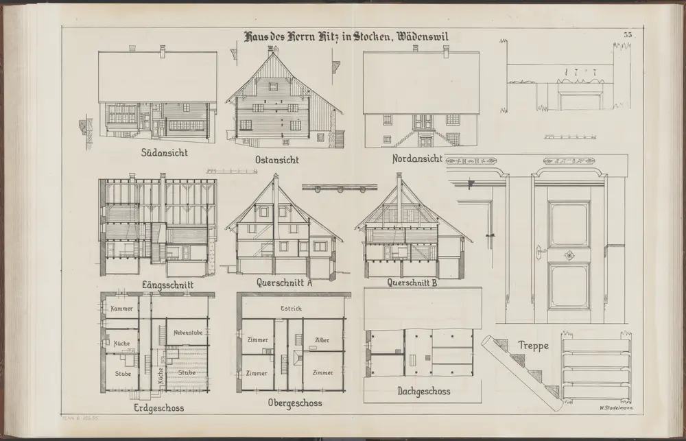 Das Bauernhaus im Kanton Zürich: Wädenswil: Haus von Herrn Ritz in Stocken; Ansichten, Grundrisse und Querschnitte (Nr. 55)