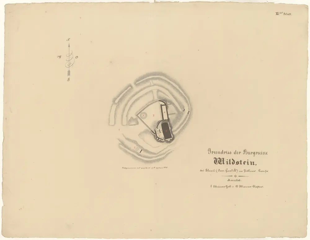 Grundriss der Burgruine Wildstein, bei Blovic (Dom. Hradišt) im Pilsner Kreise
