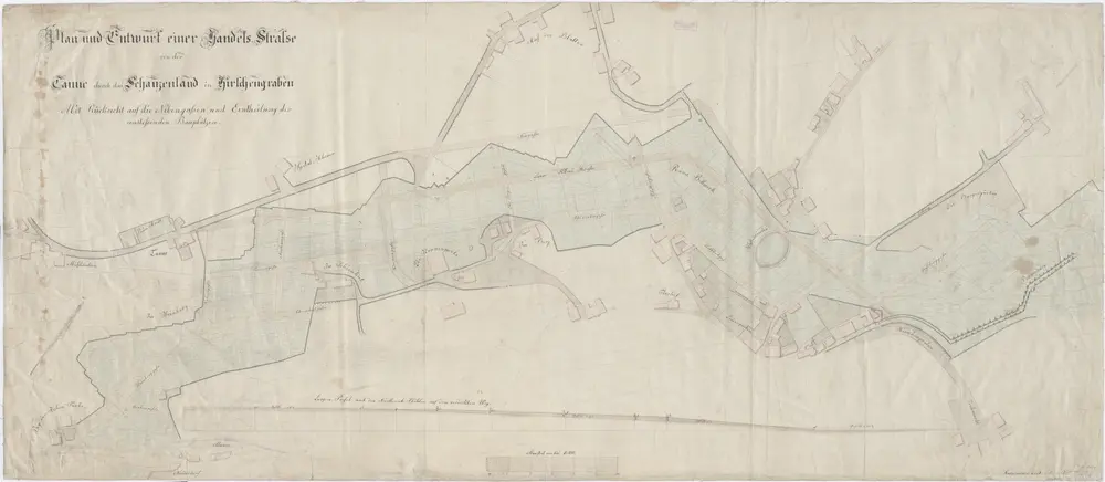 Zürich: Projektierte Strasse von der Tanne durch das Schanzenland in den Hirschengraben; Grundriss