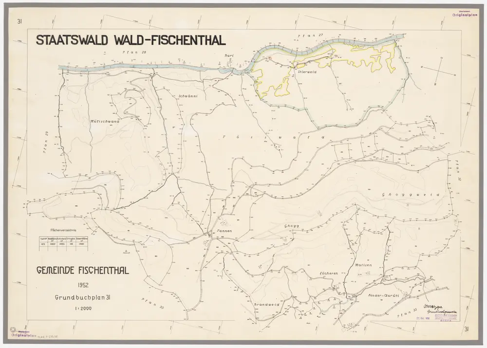 Wald, Fischenthal, Goldingen SG: Waldungen: Fischenthal: Staatswaldungen Mülischwand, Schwämmi, Tösswald, Stierweid, Tannen, Ghogg, Ghoggweid, Brandweid, Löcheren, Matisen, Hinteraurüti; Grundriss