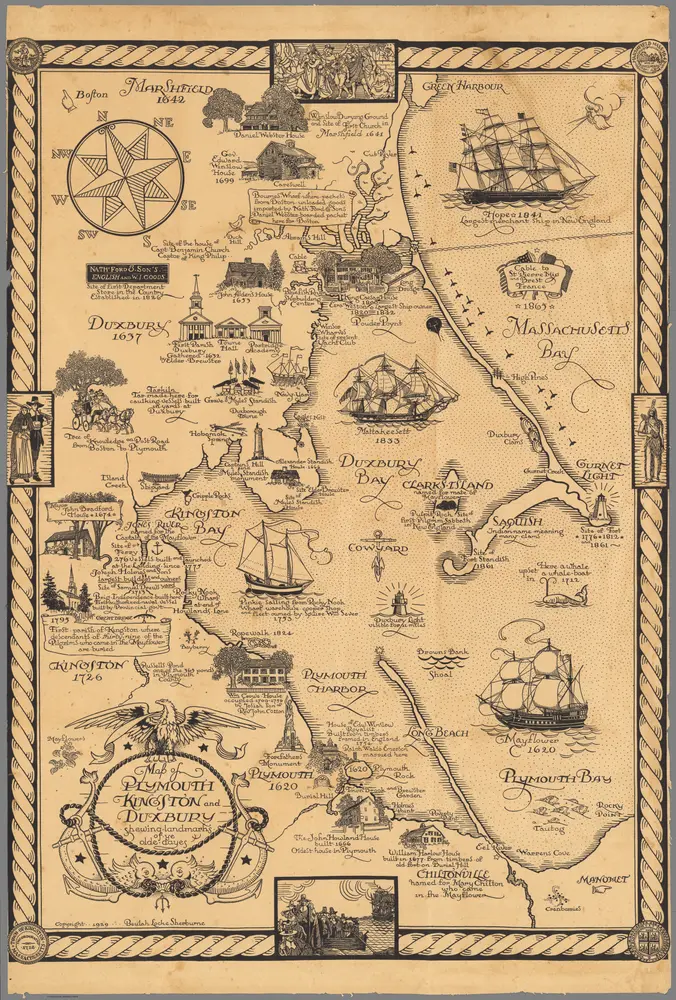 Map of Plymouth, Kingston and Duxbury - shewing landmarks of the olde dayes.