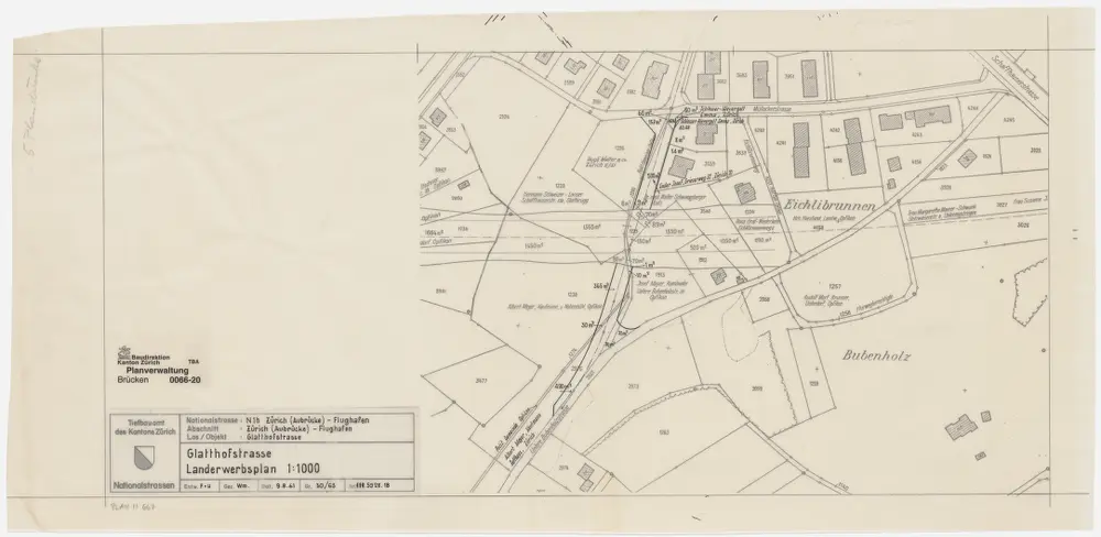 Opfikon: Nationalstrasse N 1 b, Glatthofstrasse; Situationsplan (Landerwerbsplan)