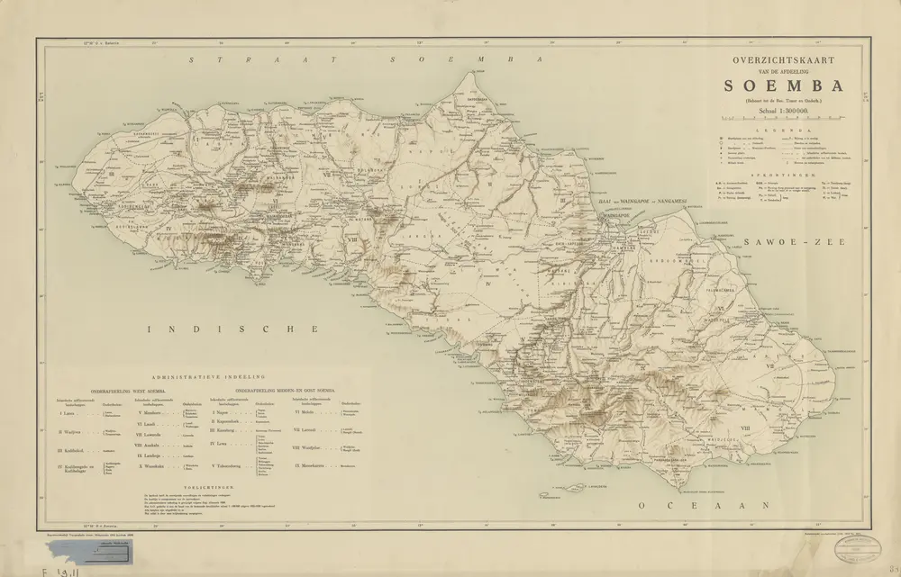 Overzichtskaart van de Afdeeling Soemba : (behoort tot de Res[identie] Timor en Onderh[oorigheden] / Topografische Dienst