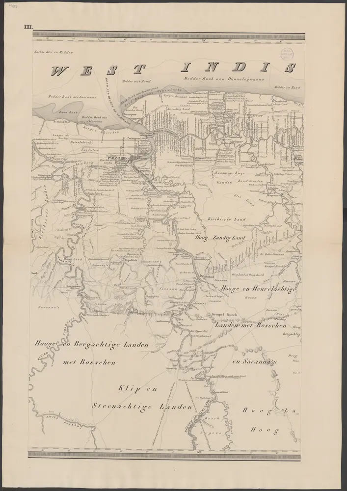 Kaart van de kolonie Suriname, een gedeelte van Guijana, Nederlandsche bezitting op het vasteland van Zuid-Amerika / uitgegeven in het Jaar 1784, door den Ing. J.C. Heneman [sheet III]