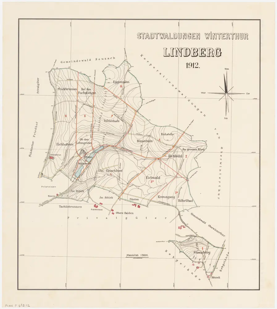 Winterthur, Oberwinterthur, Wülflingen, Turbenthal: Stadtwaldung Winterthur: Winterthur: Lindberg, Süsenberg; Grundriss