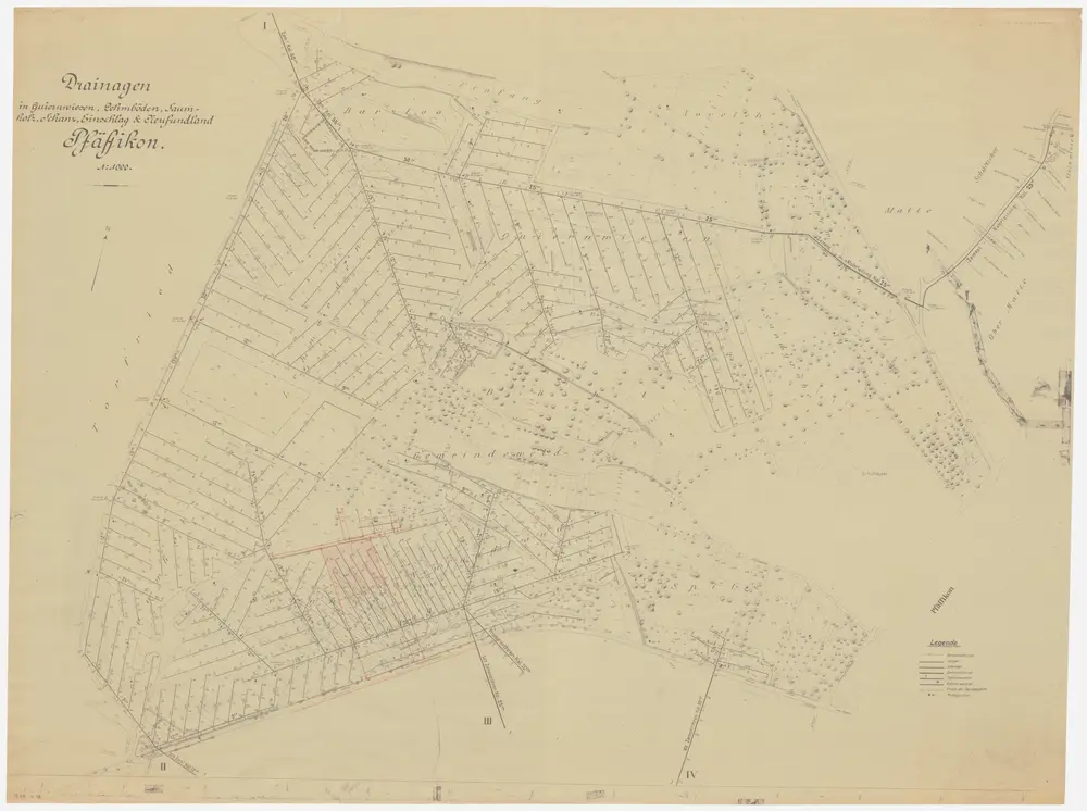 Pfäffikon: Drainagen bei Guiernwiesen, Lehmboden, Saumholz, Schanz, Einschlag und Neufundland; Übersichtsplan