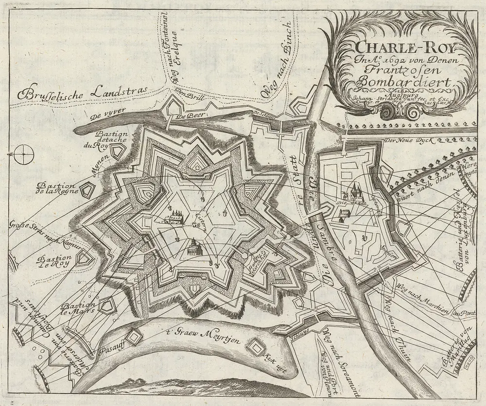 Charle-Roy In Ao. 1692 von Denen Frantzosen Bombardiert. ... [Karte], in: [Niederland nach denen XVII Provincien eingetheilet], S. 68.