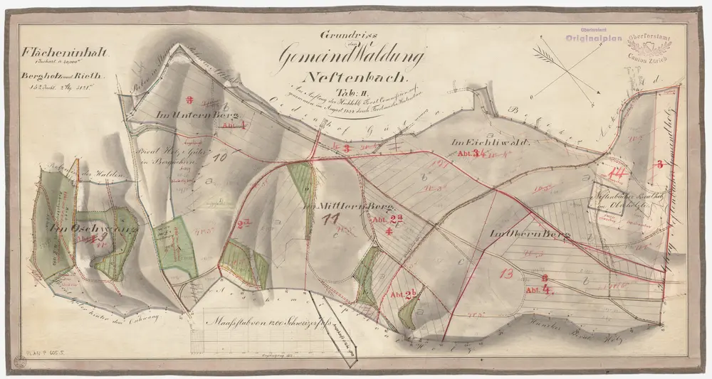 Neftenbach: Gemeindewaldung: Im oberen Berg, Im mittleren Berg, Im unteren Berg, Oschwang; Grundriss (Tab. II)